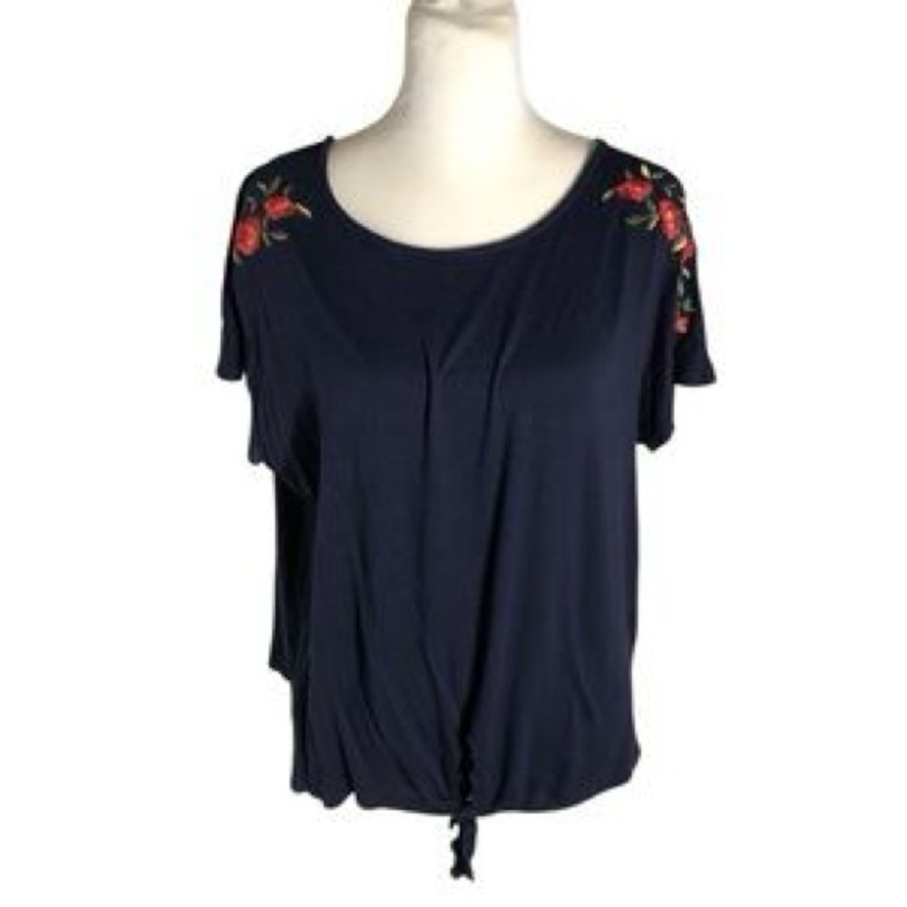 W5 | Anthropologie Navy Blue Floral Embroidered Women's Top